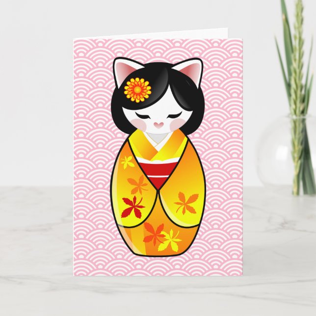 Tarjeta De Agradecimiento El gato afortunado japonés de Kokeshi Maneki Neko (Anverso)