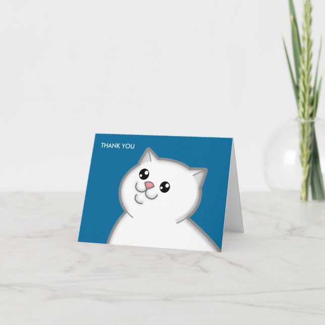 Tarjeta De Agradecimiento El gato blanco gordo feliz le agradece las (Anverso)