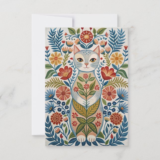 Tarjeta De Agradecimiento El gato boho y las flores (Anverso)