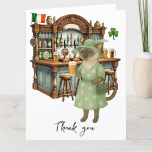 Tarjeta De Agradecimiento El gato está bebiendo cerveza en el pub irlandés