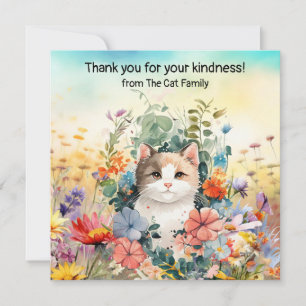 Tarjeta De Agradecimiento El gato está en el campo de las flores