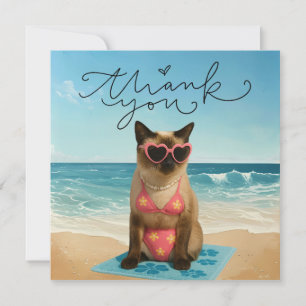 Tarjeta De Agradecimiento El gato está en la playa