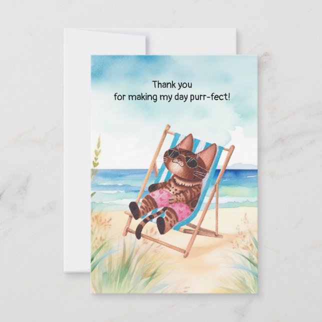 Tarjeta De Agradecimiento El gato está en la playa (Anverso)