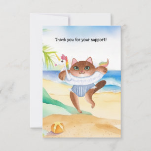 Tarjeta De Agradecimiento El gato está en la playa