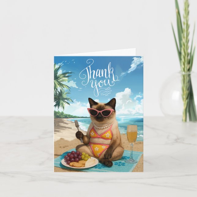 Tarjeta De Agradecimiento El gato está en la playa (Anverso)