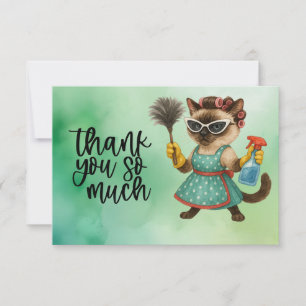 Tarjeta De Agradecimiento El gato está limpiando la casa
