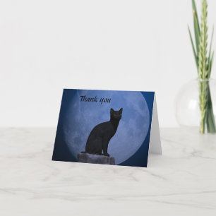 Tarjeta De Agradecimiento El gato iluminado por la luna le agradece cardar