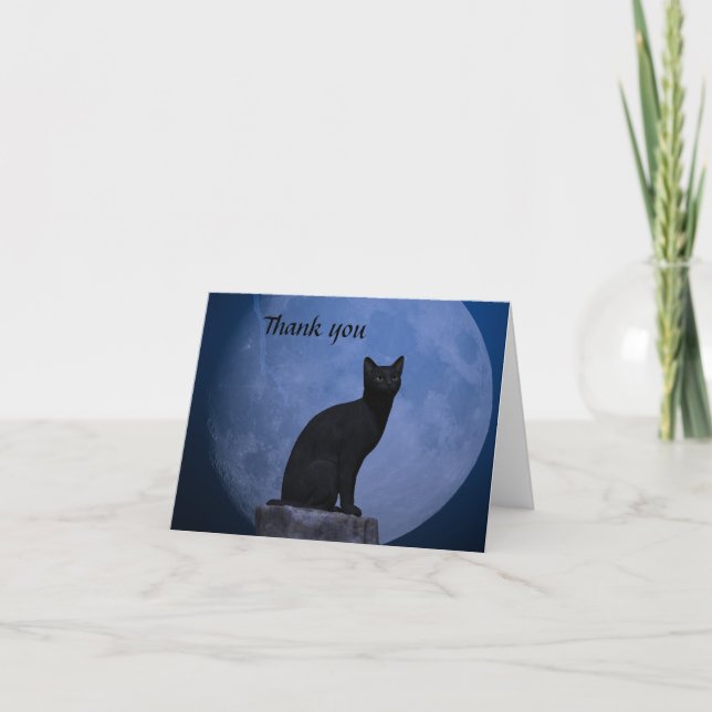 Tarjeta De Agradecimiento El gato iluminado por la luna le agradece cardar (Anverso)
