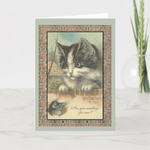 Tarjeta De Agradecimiento El gato y el ratón vintage "¿esperándome?"