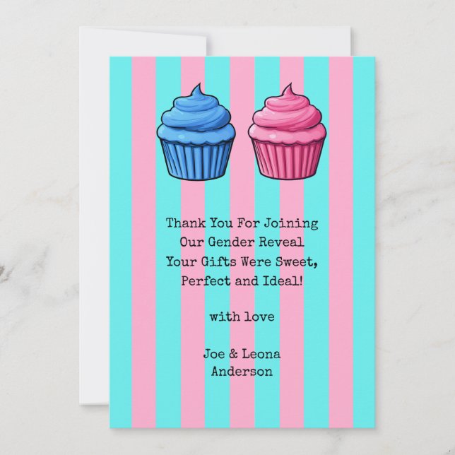 Tarjeta De Agradecimiento El género de la tarta revela azul y rosa (Anverso)