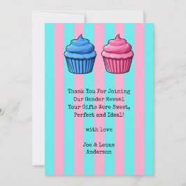 Tarjeta De Agradecimiento El género de la tarta revela azul y rosa