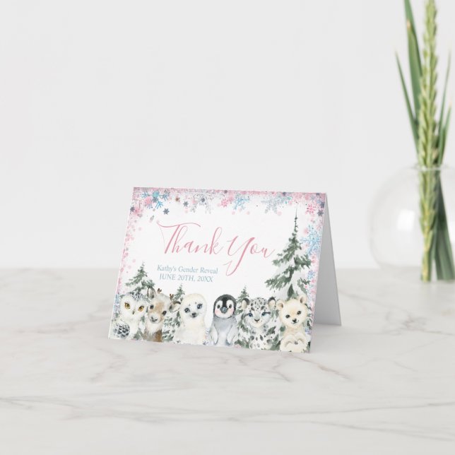 Tarjeta De Agradecimiento El género de los animales de invierno revela (Anverso)