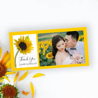 Tarjeta De Agradecimiento El girasol amarillo en el Boda blanco gracias