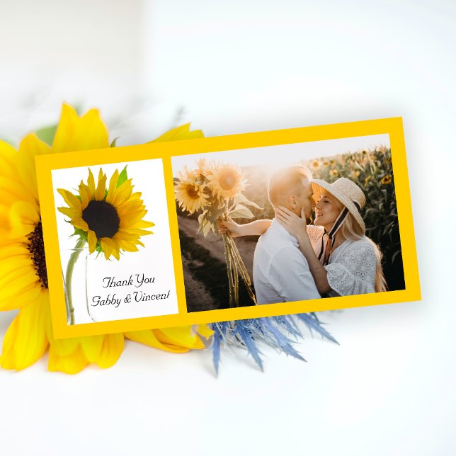 Tarjeta De Agradecimiento El girasol amarillo en el Boda blanco gracias (Subido por el creador)