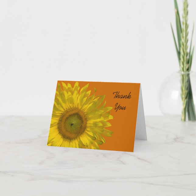Tarjeta De Agradecimiento El girasol amarillo en el Naranja Gracias (Anverso)