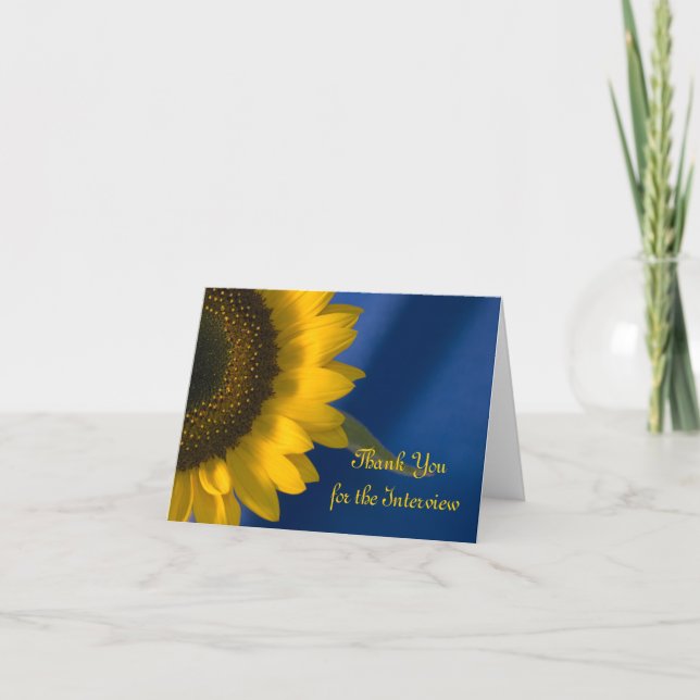 Tarjeta De Agradecimiento El girasol amarillo en una entrevista azul gracias (Anverso)
