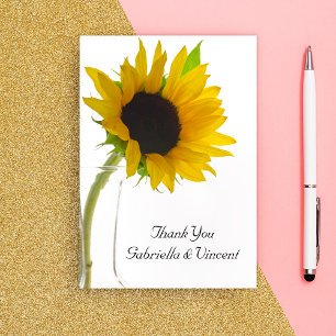 Tarjeta De Agradecimiento El girasol en el plano del Boda blanco