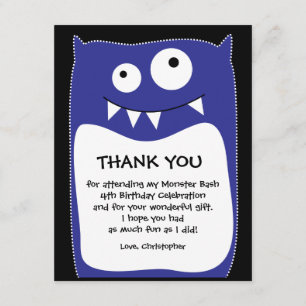Tarjeta De Agradecimiento El golpe azul del monstruo le agradece cardar (el