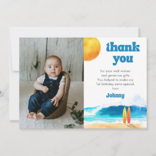 Tarjeta De Agradecimiento El gran primero Cumpleaños Surf Playa Acuarela