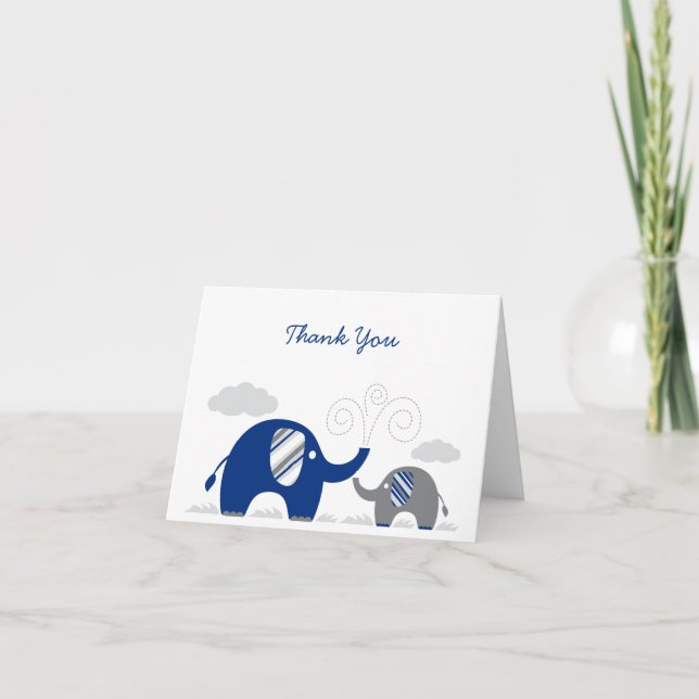 Tarjeta De Agradecimiento El gris de azules marinos del elefante Baby Shower (Anverso)
