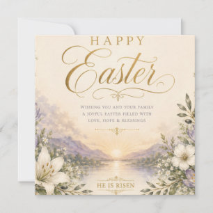 Tarjeta De Agradecimiento Él ha resucitado Pascua, Cruz floral elegante cris