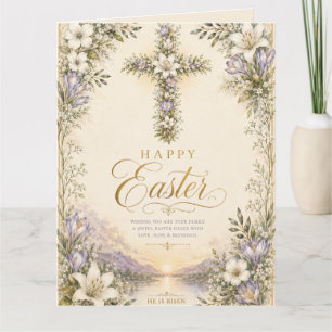 Tarjeta De Agradecimiento Él ha resucitado Pascua, Cruz floral elegante cris