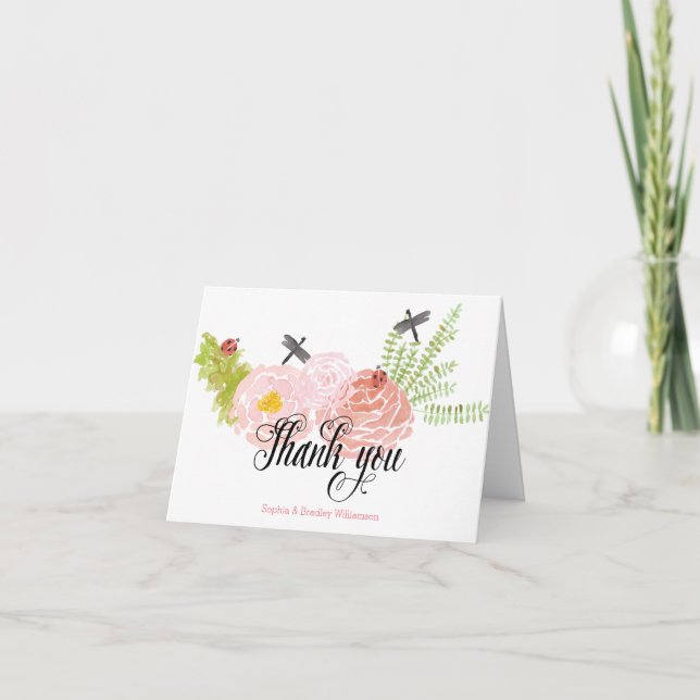 Tarjeta De Agradecimiento El jardín de la acuarela de los rosas de las (Anverso)