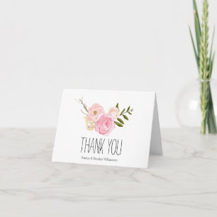 Tarjeta De Agradecimiento El jardín rosado romántico de la acuarela floral