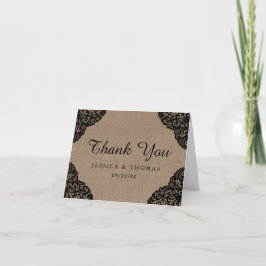 Tarjeta De Agradecimiento El Lazo Negro Sobre La Rústica Colección De Bodas