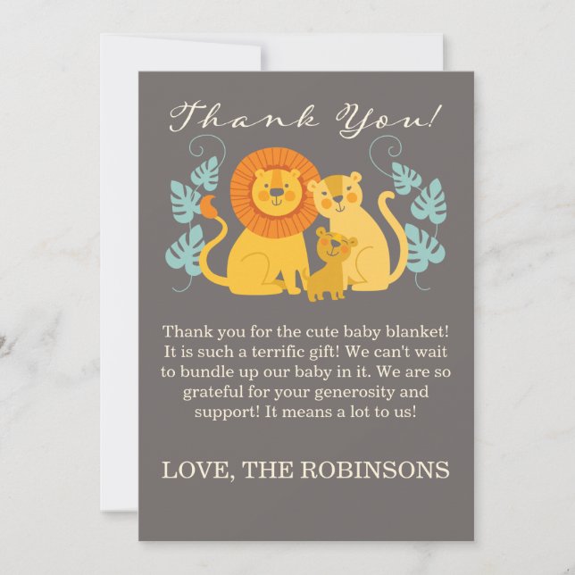Tarjeta De Agradecimiento El león de la selva le agradece cardar (Anverso)