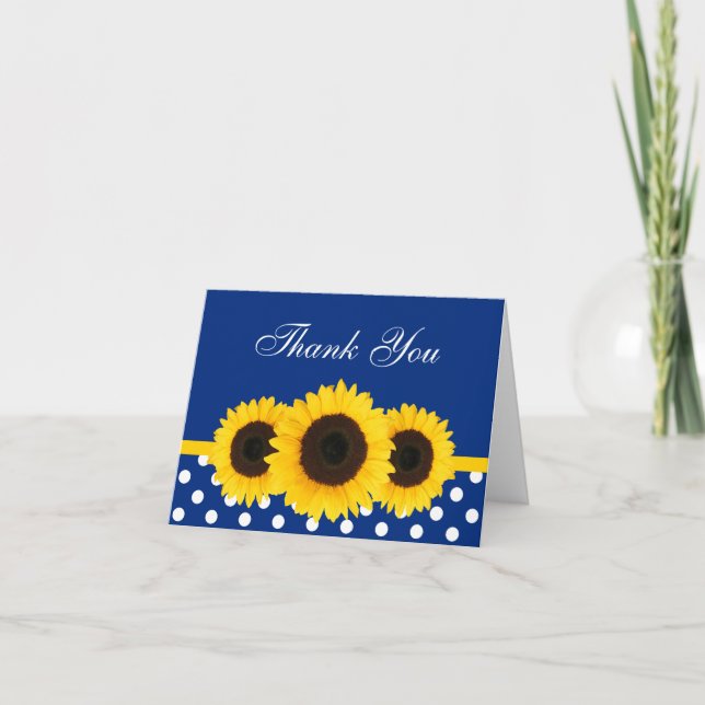 Tarjeta De Agradecimiento El lunar azul y blanco del girasol le agradece (Anverso)