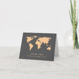 Tarjeta De Agradecimiento El mapa del mundo del gris anaranjado y ahumado el