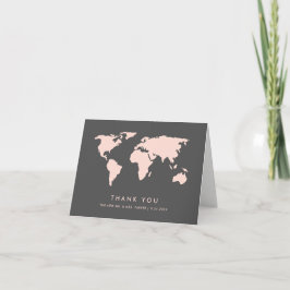 Tarjeta De Agradecimiento El mapa del mundo del gris rosado y ahumado el |