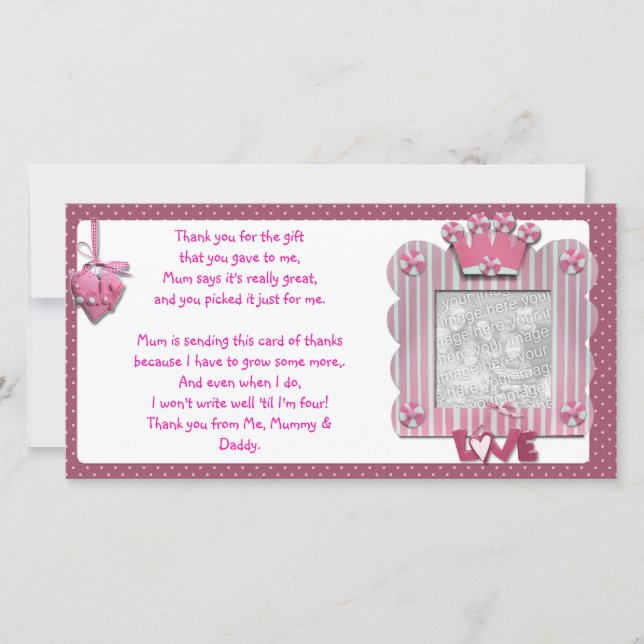 Tarjeta De Agradecimiento El marco rosado del candystripe le agradece cardar (Anverso)