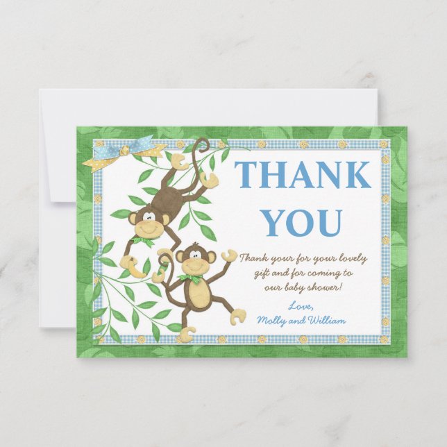 Tarjeta De Agradecimiento El mono Baby Shower le agradece cardar (Anverso)