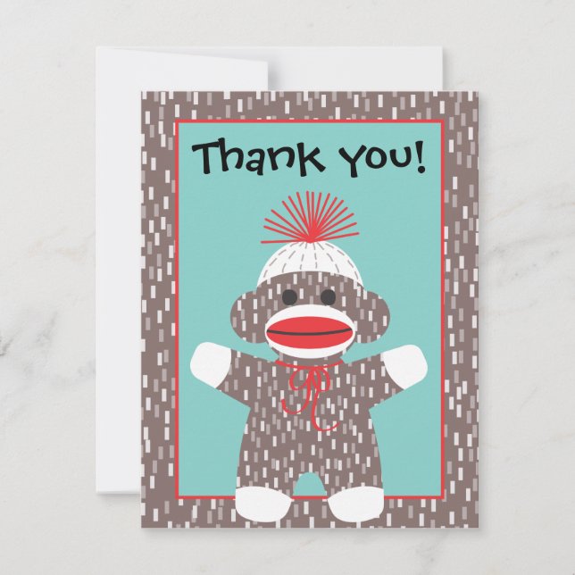Tarjeta De Agradecimiento El mono del calcetín del bebé le agradece (Anverso)