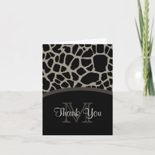 Tarjeta De Agradecimiento El monograma negro elegante del estampado de
