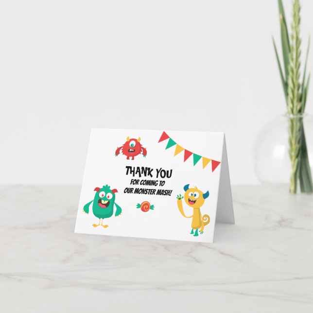 Tarjeta De Agradecimiento El monstruo lindo del feliz cumpleaños le agradece (Anverso)