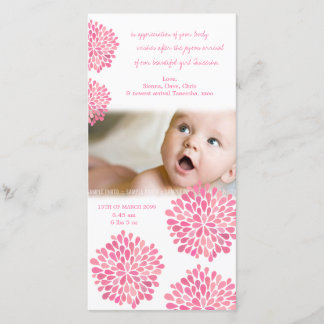 Tarjeta De Agradecimiento El nacimiento del bebé de las flores del rosa le