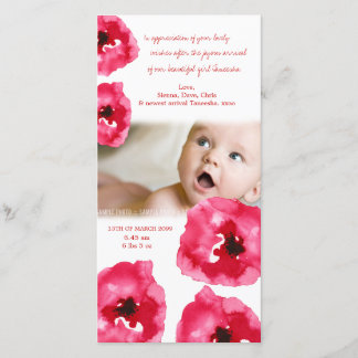 Tarjeta De Agradecimiento El nacimiento rojo del bebé de las amapolas le