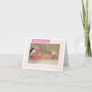 Tarjeta De Agradecimiento El naranja rosado raya la foto Notecard