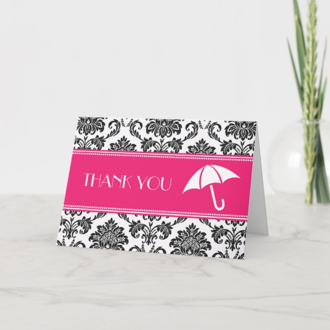 Tarjeta De Agradecimiento El negro y la ducha nupcial fucsia le agradecen (Anverso)