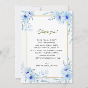 Tarjeta De Agradecimiento El oro azul floral Baby Shower le agradece cardar