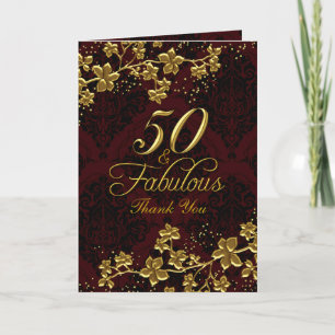 Tarjeta De Agradecimiento El oro floral 50 rojo oscuro fabulosos le agradece