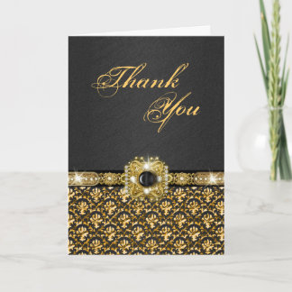 Tarjeta De Agradecimiento El oro negro "le agradece" damasco del boda