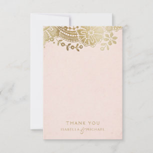 Tarjeta De Agradecimiento El oro se ruboriza boda elegante del cordón del