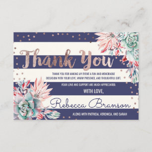 Tarjeta De Agradecimiento El oro subió las rayas rosadas de la marina de