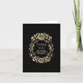 Tarjeta De Agradecimiento El oro y la boda floral del vintage negro le