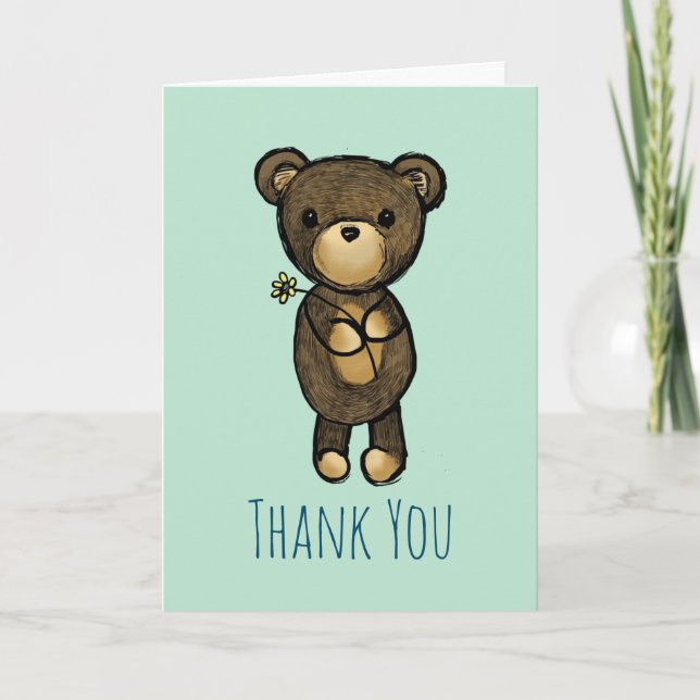 Tarjeta De Agradecimiento El oso de Brown lindo con la flor amarilla le (Anverso)