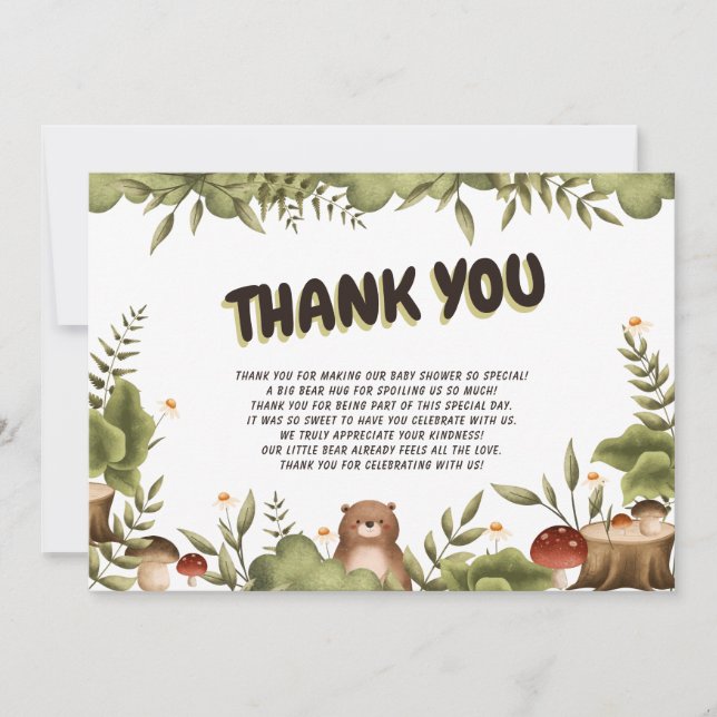 Tarjeta De Agradecimiento El oso de Cuadros Woodland es caprichoso Gracias B (Anverso)